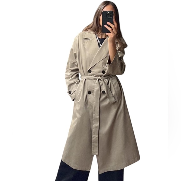 Zara LONG BELTED TRENCH COAT in beige | Size Large | NWOT - Picture 1 of 3